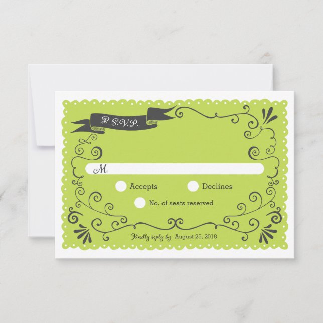 Tarjeta De Confirmación De Asistencia Boho Swirls, Curls, un Boda de Banner & Lovebirds (Anverso)