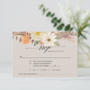 Tarjeta De Confirmación De Asistencia BOHO Taupe Earthy Fall Floral Pampas Grasa Boda