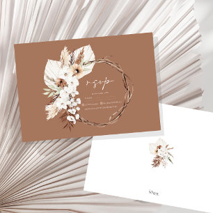 Tarjeta De Confirmación De Asistencia Boho Terracotta Brown Dried Floral Wreath Boda