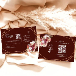 Tarjeta De Confirmación De Asistencia Boho Terracotta & Burgundy Floral QR Code Wedding