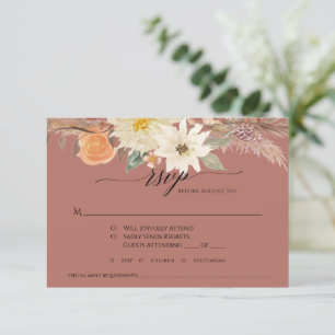 Tarjeta De Confirmación De Asistencia BOHO Terracotta Fall Floral Pampas Grasa Boda