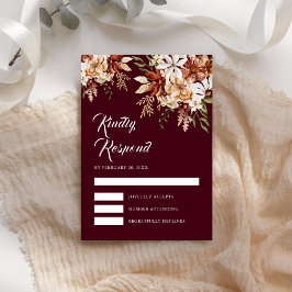Tarjeta De Confirmación De Asistencia Boho Terracotta Floral Flor silvestre Borgoña Boda