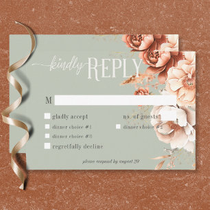 Tarjeta De Confirmación De Asistencia Boho Terracotta Melocotón y Crema Floral Verde Cen