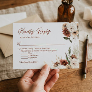 Tarjeta De Confirmación De Asistencia Boho Terracotta Pampas Boda de Grass Floral