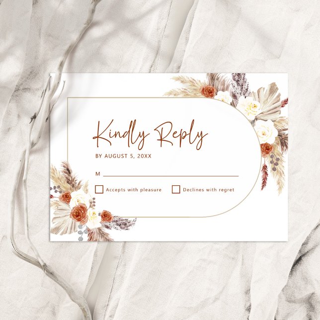 Tarjeta De Confirmación De Asistencia Boho Terracotta Pampas Grass Arch Baby Shower (Subido por el creador)