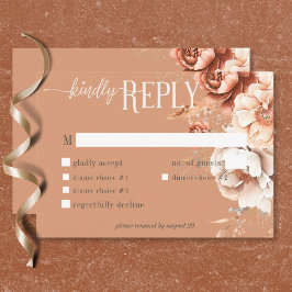 Tarjeta De Confirmación De Asistencia Boho Terracotta Peach & Cream Floral Cena