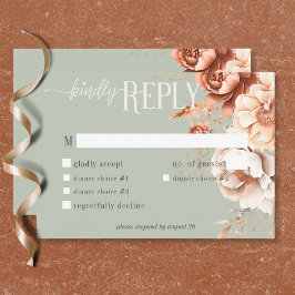 Tarjeta De Confirmación De Asistencia Boho Terracotta Peach & Cream Floral Green Dinner