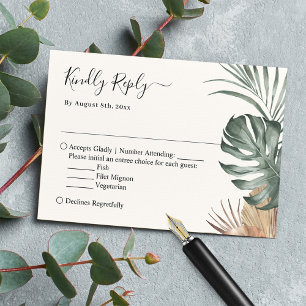 Tarjeta De Confirmación De Asistencia Boho Tropical Monstera deja Boda