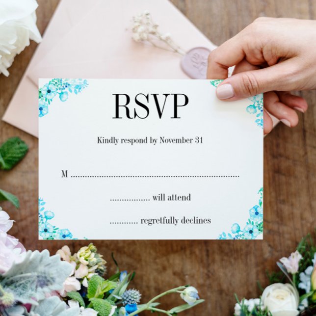 Tarjeta De Confirmación De Asistencia Boho Turquoise Poppies and Ferns Boda (Subido por el creador)
