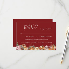Tarjeta De Confirmación De Asistencia Boho vacaciones de invierno Borgoña Boda QR Código