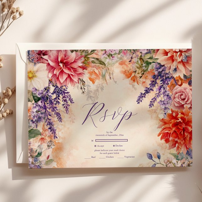 Tarjeta De Confirmación De Asistencia Boho Victorian Royal Floral Boda (Subido por el creador)