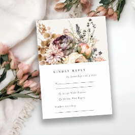 Tarjeta De Confirmación De Asistencia Boho Watercolor Fall Boda del Bunch floral de otoñ