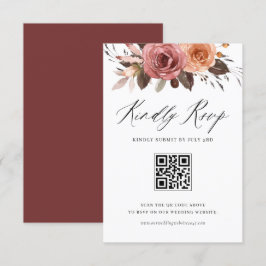 Tarjeta De Confirmación De Asistencia Boho Watercolor Fall Flowers Boda QR Code