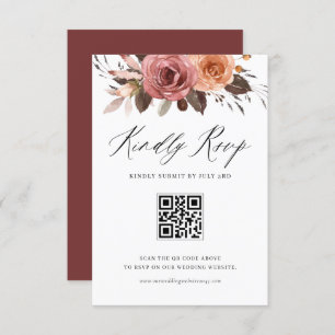 Tarjeta De Confirmación De Asistencia Boho Watercolor Fall Flowers Boda QR Code