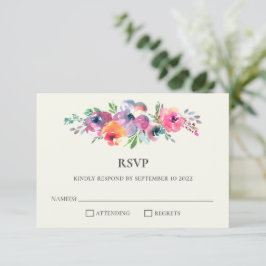 Tarjeta De Confirmación De Asistencia Boho Watercolor Flores Moderna Elegante Boda