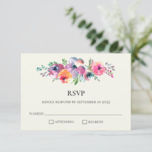 Tarjeta De Confirmación De Asistencia Boho Watercolor Flores Moderna Elegante Boda