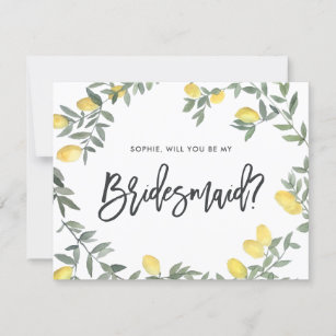 Tarjeta De Confirmación De Asistencia Boho Watercolor Lemon Wreath Be my Bridesmaid Card