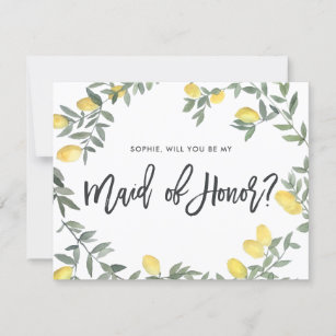 Tarjeta De Confirmación De Asistencia Boho Watercolor Lemon Wreath Maid of Honor Card