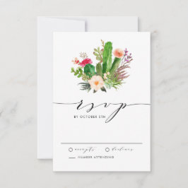 Tarjeta De Confirmación De Asistencia Boho Watercolor Succulent y Cactus Boda