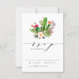 Tarjeta De Confirmación De Asistencia Boho Watercolor Succulent y Cactus Boda