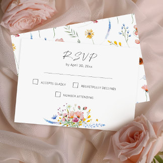 Tarjeta De Confirmación De Asistencia Boho Watercolor Wildflower Calligraphy Wedding