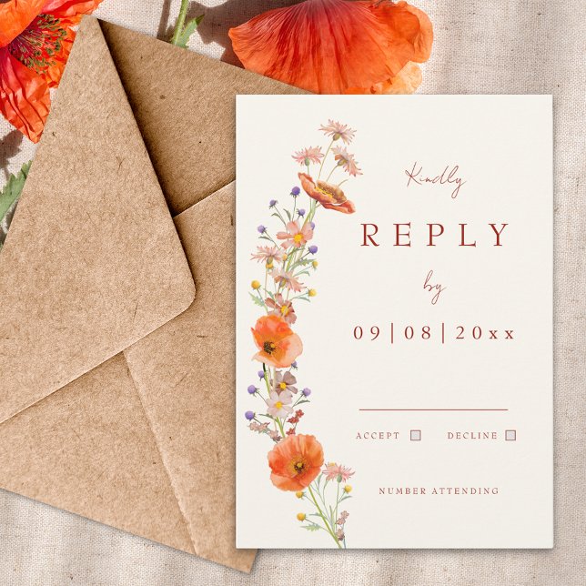 Tarjeta De Confirmación De Asistencia Boho Wildflower Fall Wedding (Boho wildflower fall wedding invitation rsvp enclosure card)