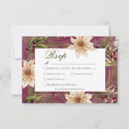 Tarjeta De Confirmación De Asistencia Boho Winter Greenery Boughs Cena Borgoña