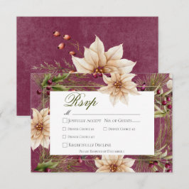 Tarjeta De Confirmación De Asistencia Boho Winter Greenery Boughs Cena Borgoña