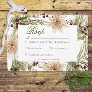 Tarjeta De Confirmación De Asistencia Boho Winter Greenery Boughs White