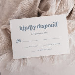 Tarjeta De Confirmación De Asistencia Boho y Retro Dusty azul y blanco<br><div class="desc">Esta sencilla y boho tarjeta de respuesta rsvp presenta una tipografía polvorienta azul,  retro sobre un fondo blanco. Se coordina perfectamente con nuestras invitaciones boho retro bridal,  duchas de pareja,  bat mitzvah o bar mitzvah.</div>