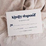 Tarjeta De Confirmación De Asistencia Boho y Retro Marina Oscura azul y blanco<br><div class="desc">Esta simple y boho tarjeta de respuesta rsvp presenta tipografía azul marino oscuro,  retro sobre un fondo blanco. Se coordina perfectamente con nuestras invitaciones boho retro bridal,  duchas de pareja,  bat mitzvah o bar mitzvah.</div>