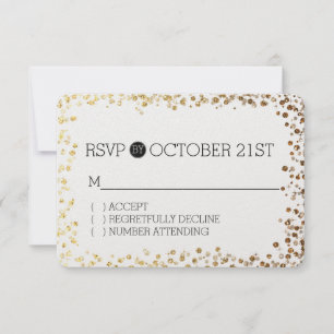 Tarjeta De Confirmación De Asistencia Bokeh RSVP, Purpurina de Black Gold Faux