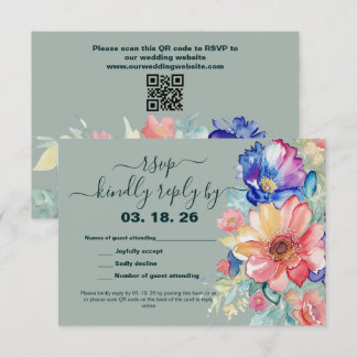Tarjeta De Confirmación De Asistencia Bold Floral Eucalyptus Green Wedding