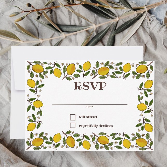 Tarjeta De Confirmación De Asistencia Bonita DUCHA BRIDAL PERSONALIZADO Lemons (Lovely Lemons CUSTOM BRIDAL SHOWER RSVP Card
)