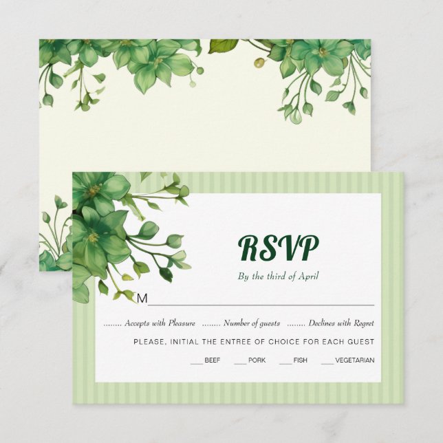 Tarjeta De Confirmación De Asistencia Bonita vegetación y boda de primavera a rayas (Anverso / Reverso)