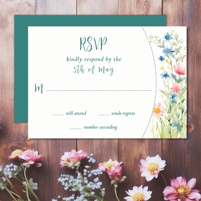 Tarjeta De Confirmación De Asistencia Bonito acuarela Flores silvestres Boda Jardín (Pretty Watercolor Wildflowers Garden Wedding RSVP Card)