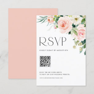 Tarjeta De Confirmación De Asistencia Bonito acuática Flores de jardín Boda Código QR