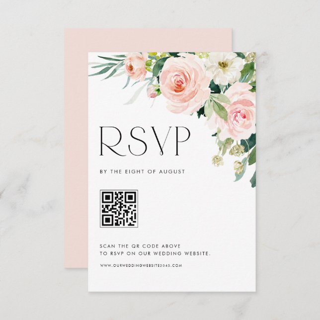Tarjeta De Confirmación De Asistencia Bonito acuática Flores de jardín Boda Código QR (Anverso / Reverso)