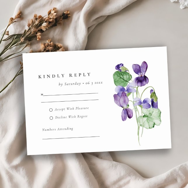 Tarjeta De Confirmación De Asistencia Bonito Elegante Boda De Bunch Violeta Floral (Subido por el creador)