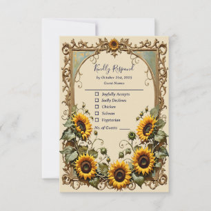 Tarjeta De Confirmación De Asistencia Bonito girasol amarillo con boda de marco de arte