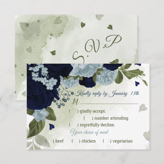 Tarjeta De Confirmación De Asistencia bonito polvoriento azul flor vegetación elección d (Anverso / Reverso)