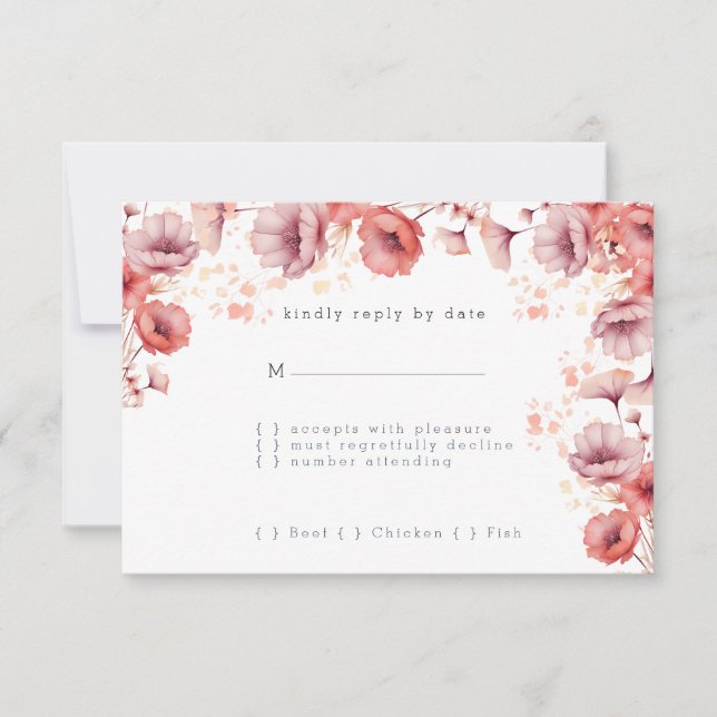 Tarjeta De Confirmación De Asistencia Bonito Rosa, Peach Fuzz, Boda de acuarela (Anverso)
