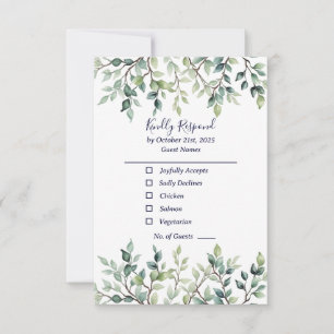 Tarjeta De Confirmación De Asistencia Bonito simple minimalista deja ramas boda