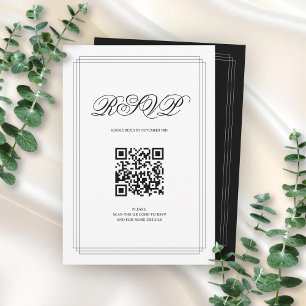 Tarjeta De Confirmación De Asistencia Borde blanco y negro Código QR boda de dinero anti