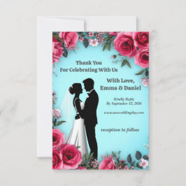 Tarjeta De Confirmación De Asistencia 🌸 Borde de Rosa Rosa Turquesa Tema de Boda 🌸