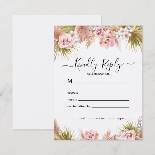 Tarjeta De Confirmación De Asistencia Borde floral Boho (Anverso / Reverso)