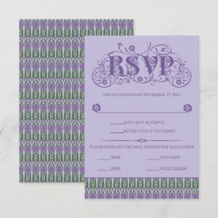 Tarjeta De Confirmación De Asistencia Borde Vertical Elegante de Cardo Lila Art Nouveau