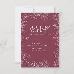 Tarjeta De Confirmación De Asistencia Borgoña Berry Botanical Line Art Boda