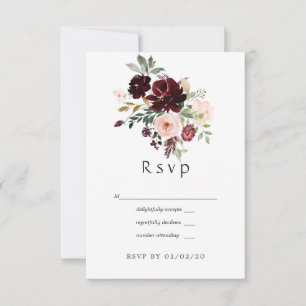 Tarjeta De Confirmación De Asistencia Borgoña Berry y Boda floral Rubor