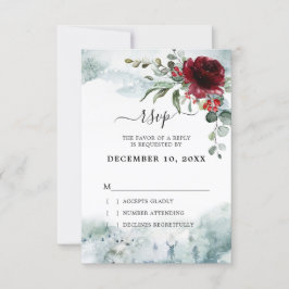Tarjeta De Confirmación De Asistencia Borgoña Floral Winter boda